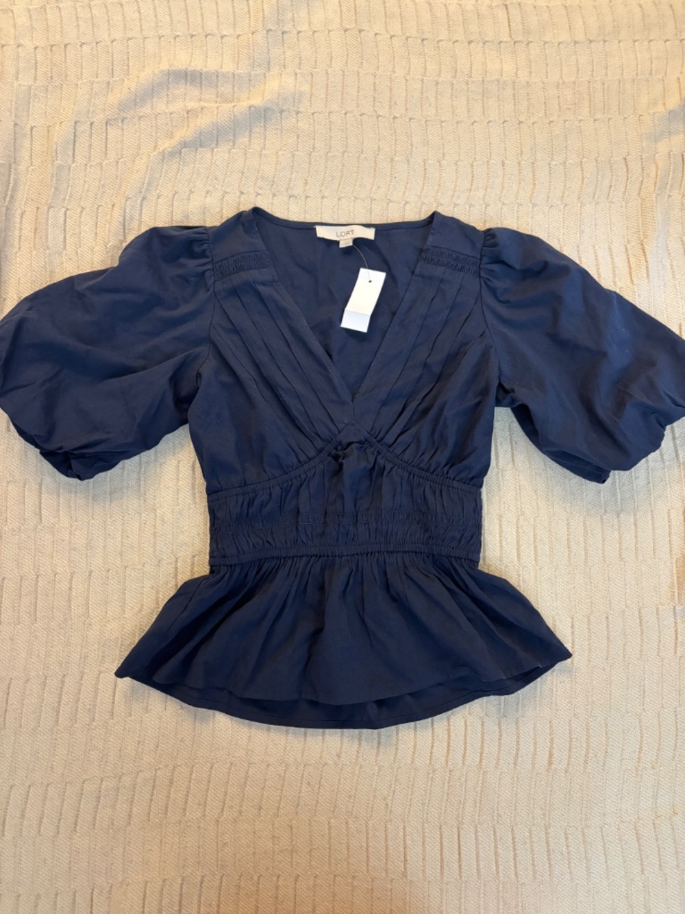 Loft Navy Blue Puff Sleeve Blouse